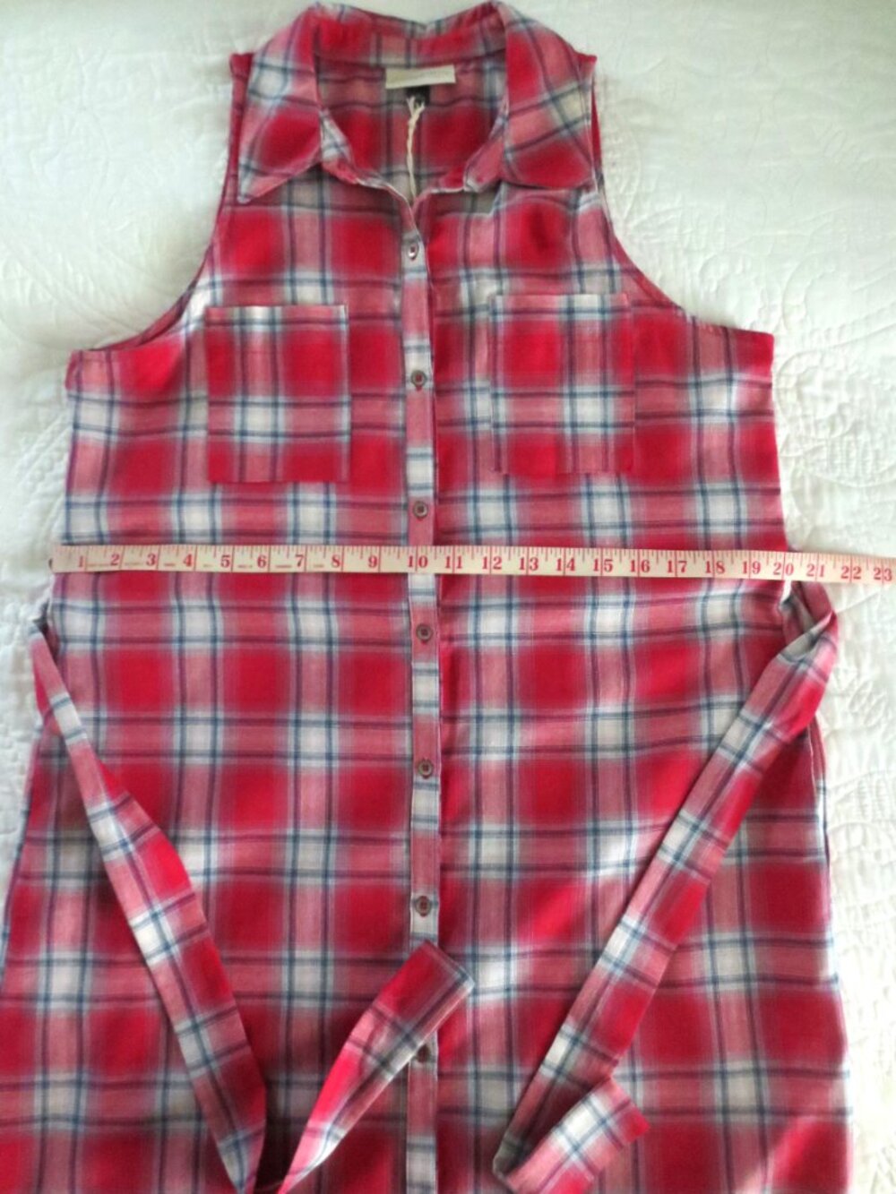 Classic Americana Red & White Plaid Button Front Short Sleeve Shirt Dress - Picture 13 of 15